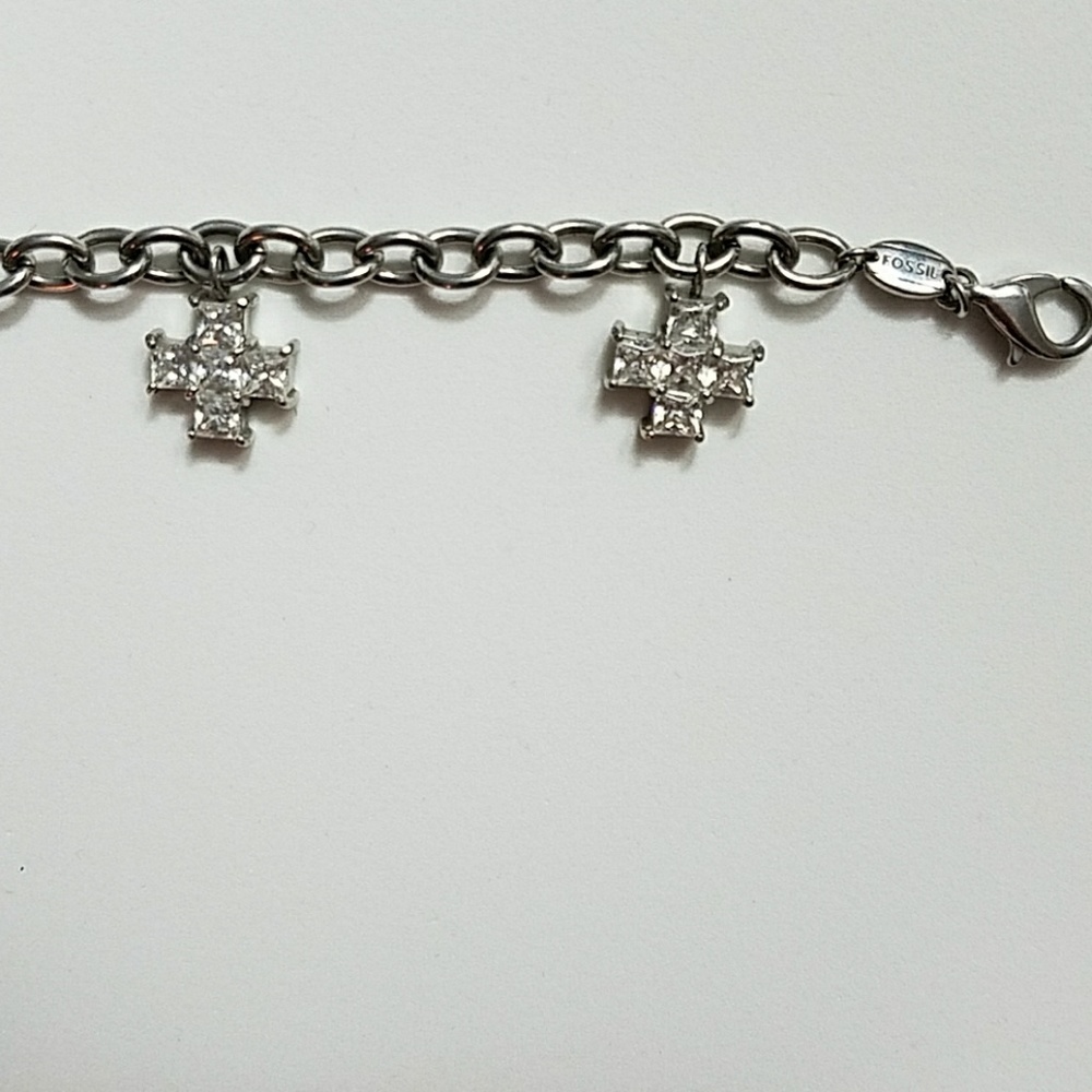 Fossil Steel ladies bracelet w/ Crosses